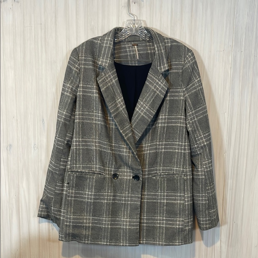 FREE PEOPLE OVERSIZED PLAID BOYFREIND BLAZER SMALL
